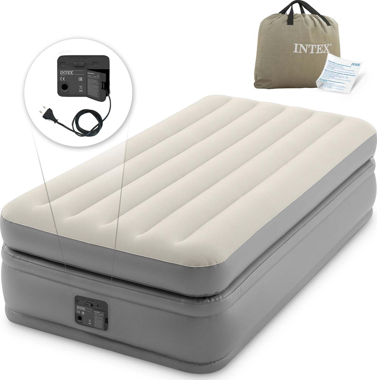 Intex Materac Dmuchany Jednoosobowy z Pompką Eklektyczną Szary