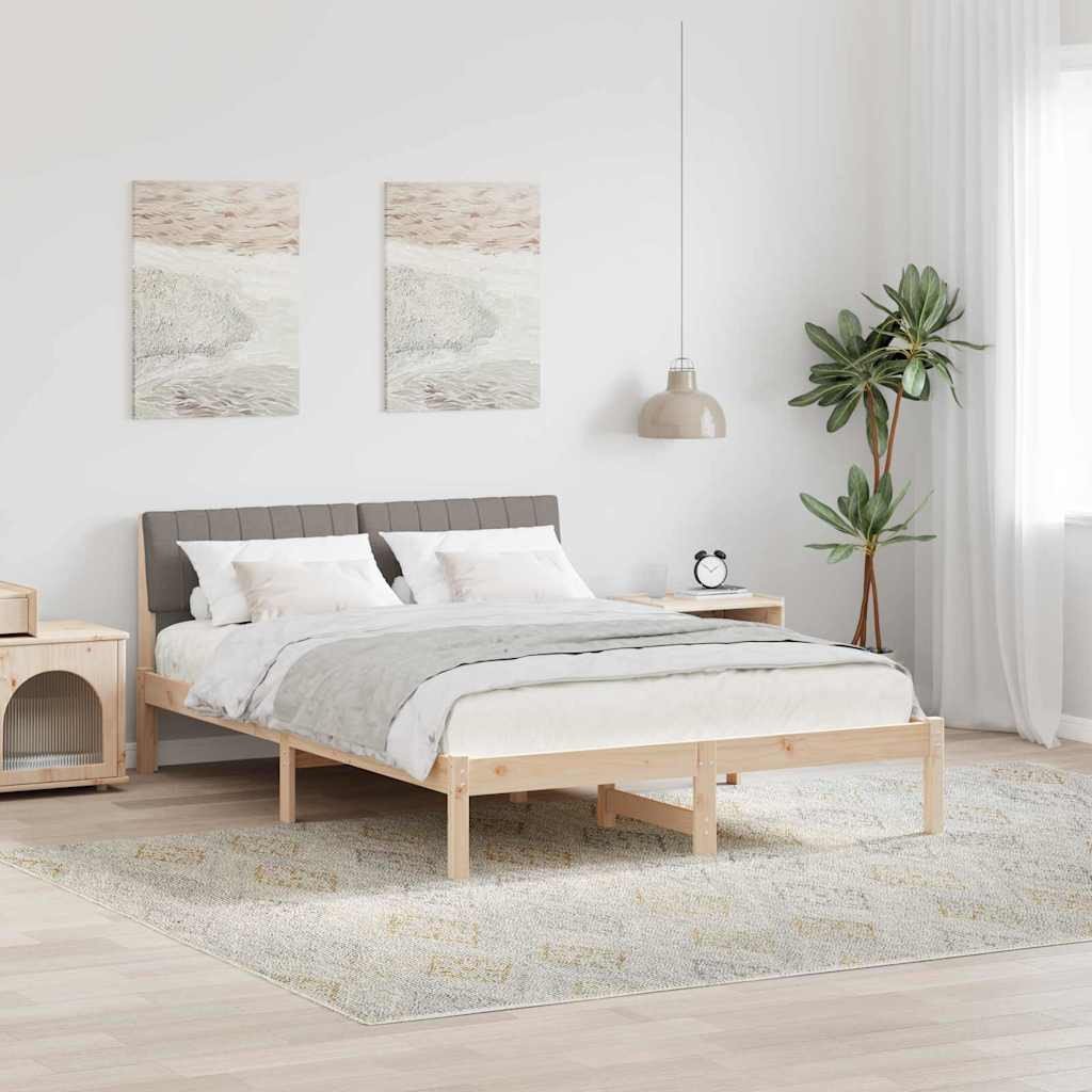 vidaXL Rama łóżka Brązowy i taupe 140 x 190 cm Lite drewno sosnowe