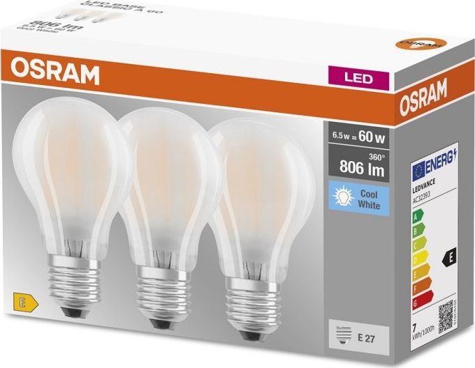Osram OSRAM 3x Żarówka LED E27 6,5W = 60W 4000K FILAMENT