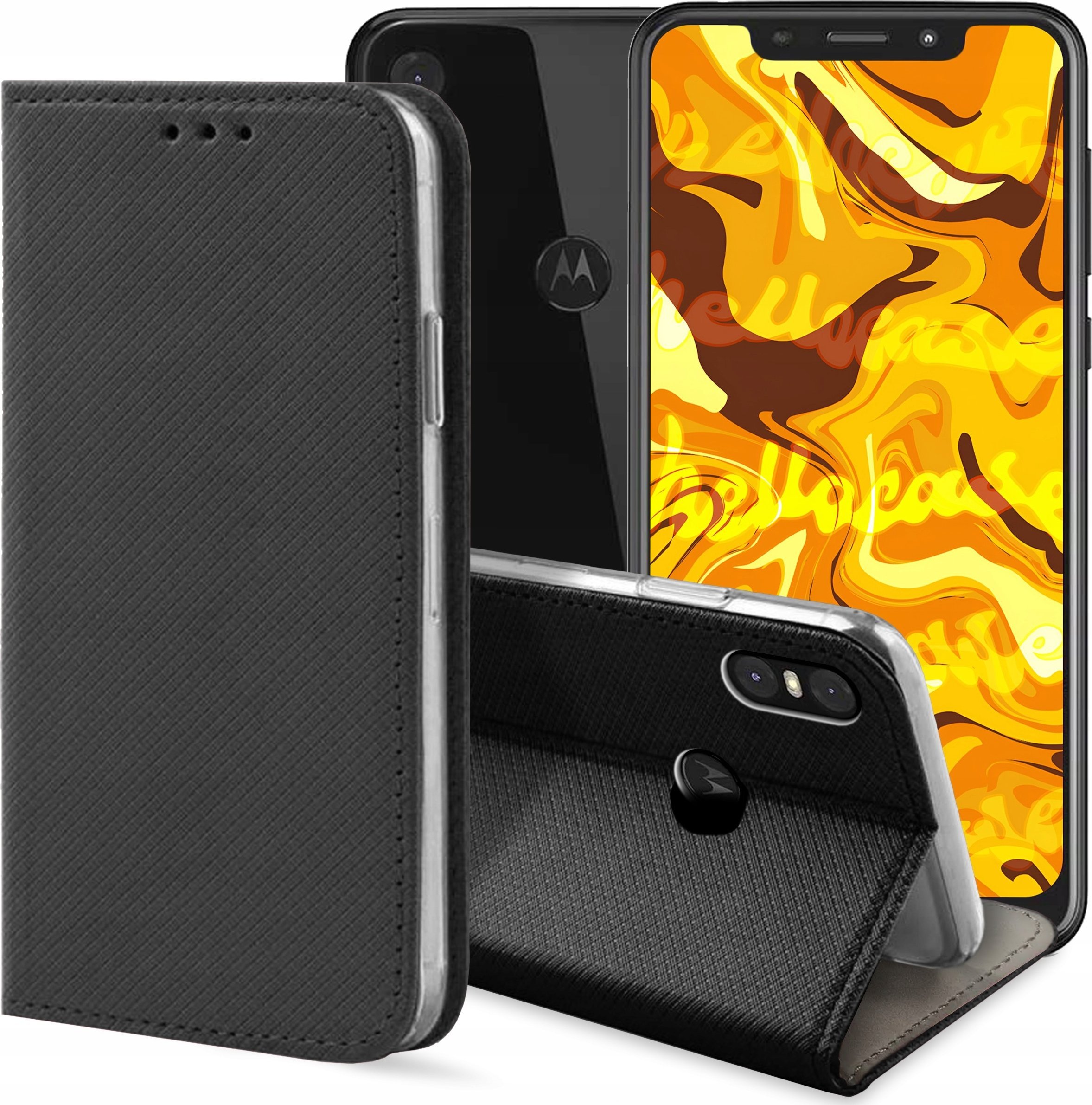 Hello Case ETUI Z KLAPKĄ DO MOTOROLA ONE CZARNE ZAMYKANE MAGNETYCZNE KABURA FUTERAŁ