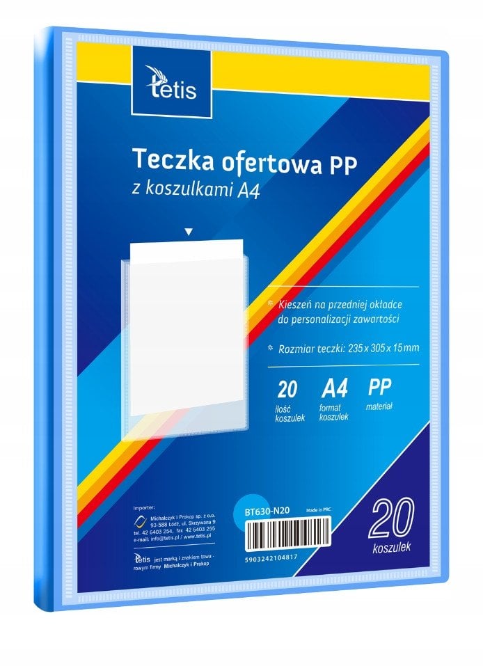 Teczka ofertowa A4 PP + 20 koszulek niebieska BT630-N20 tetis