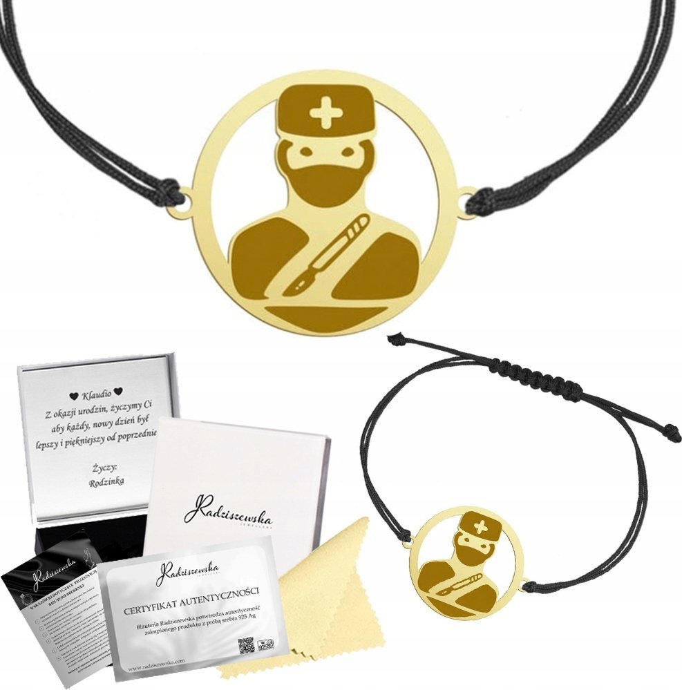 Radziszewska Jewellery Bransoletka Złota z Chirurgiem Sznurek Prezent Biżuteria GRAWER GRATIS
