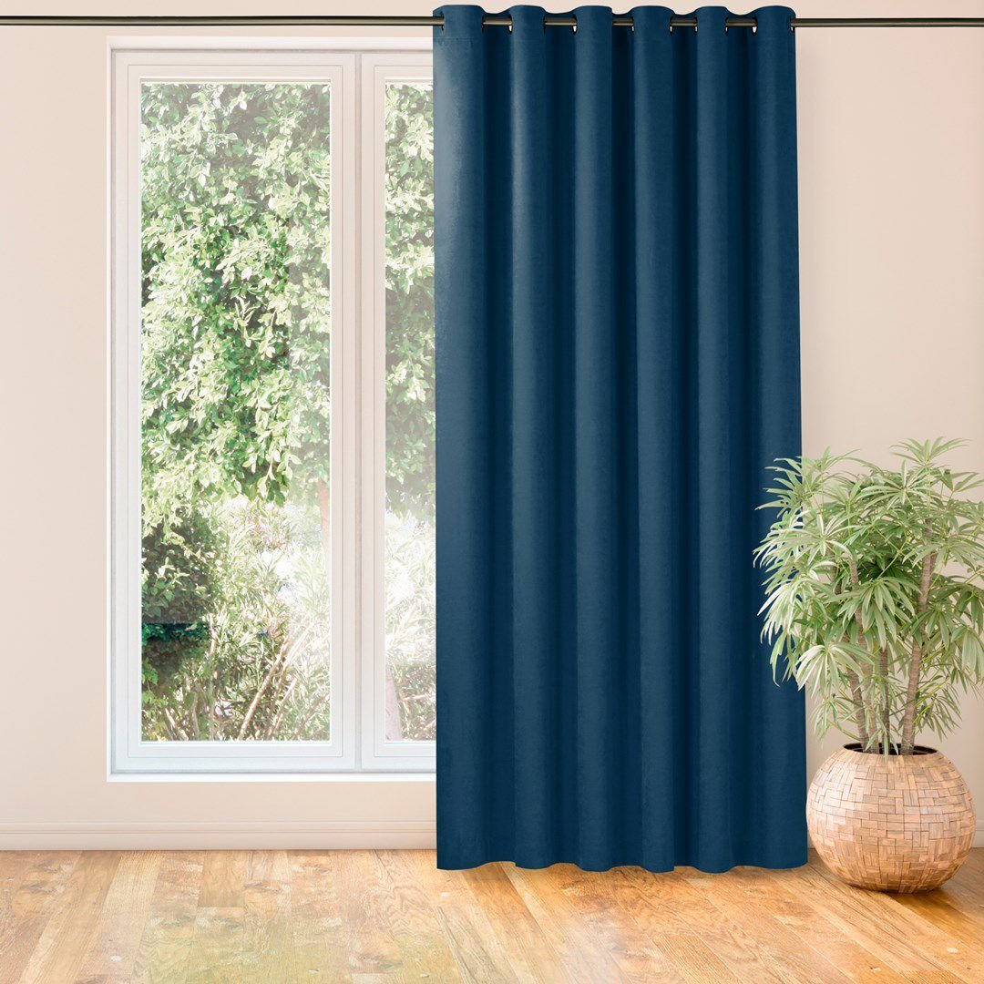 Homede Homede Zasłona MILANA szenilowa na złotych przelotkach 560x245 indygo