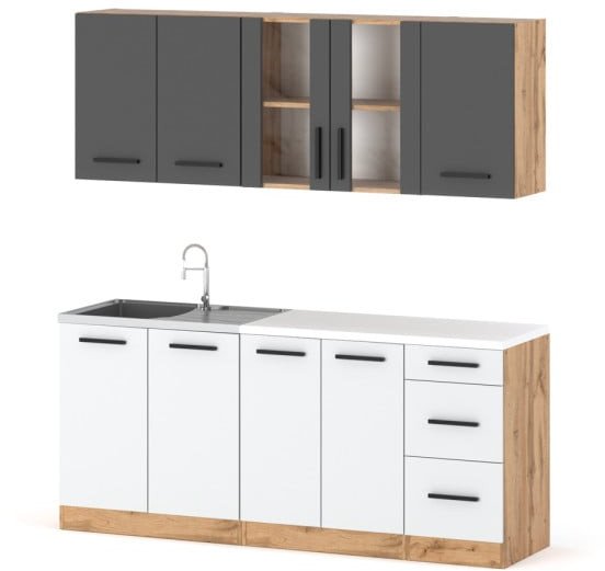 Kuchnia Nowoczesna Modułowa Z Blatem Mała Rest 2.0m Wotan Szary Biały Mat