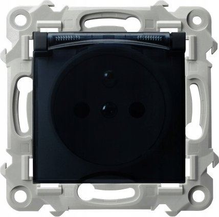 Ospel Gniazdo bryzgoszczelne Ospel Szafir GPH-1ZZ/m/33/d z uziemieniem IP44 wieczko przezroczyste czarny metalik