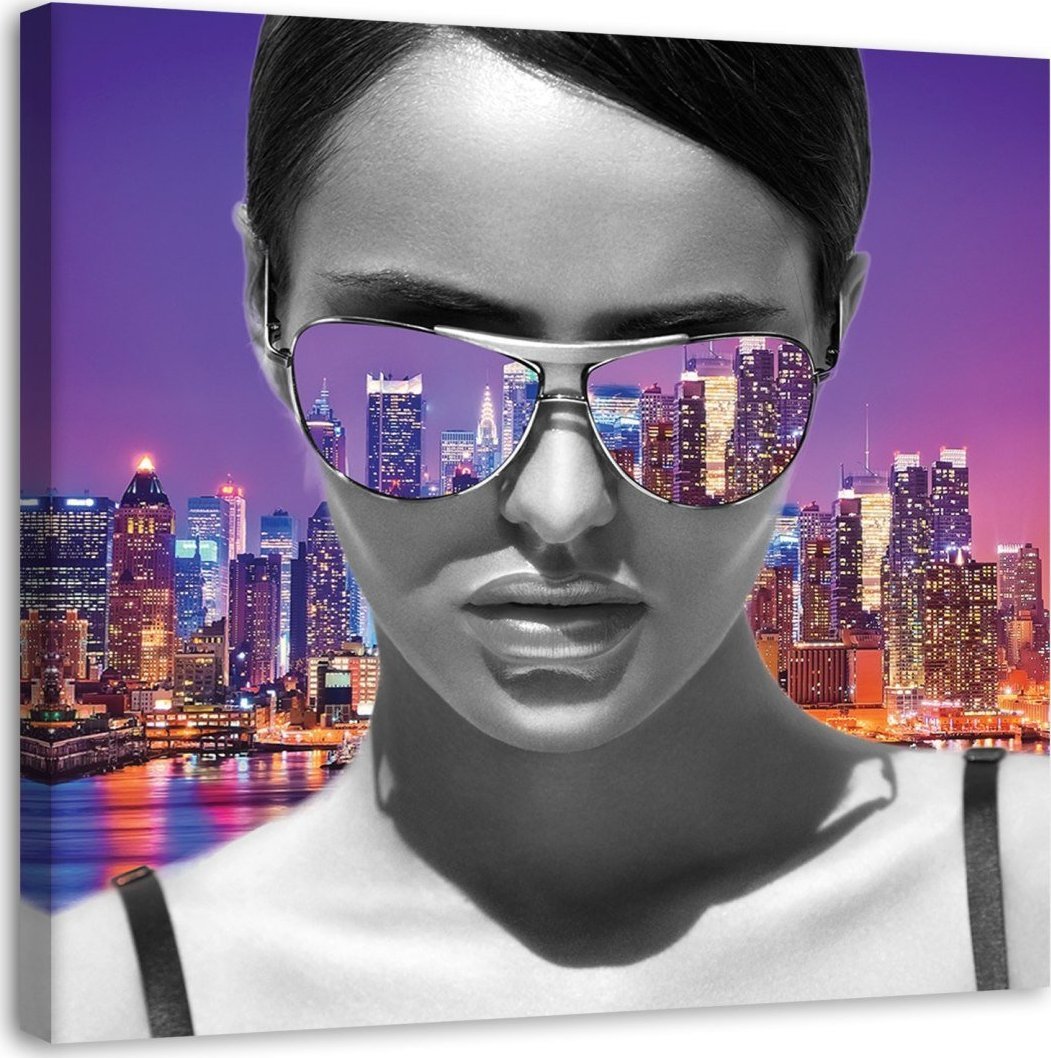 Feeby Obraz na płótnie, Pop Art Kobieta w Nowym Jorku - 50x50