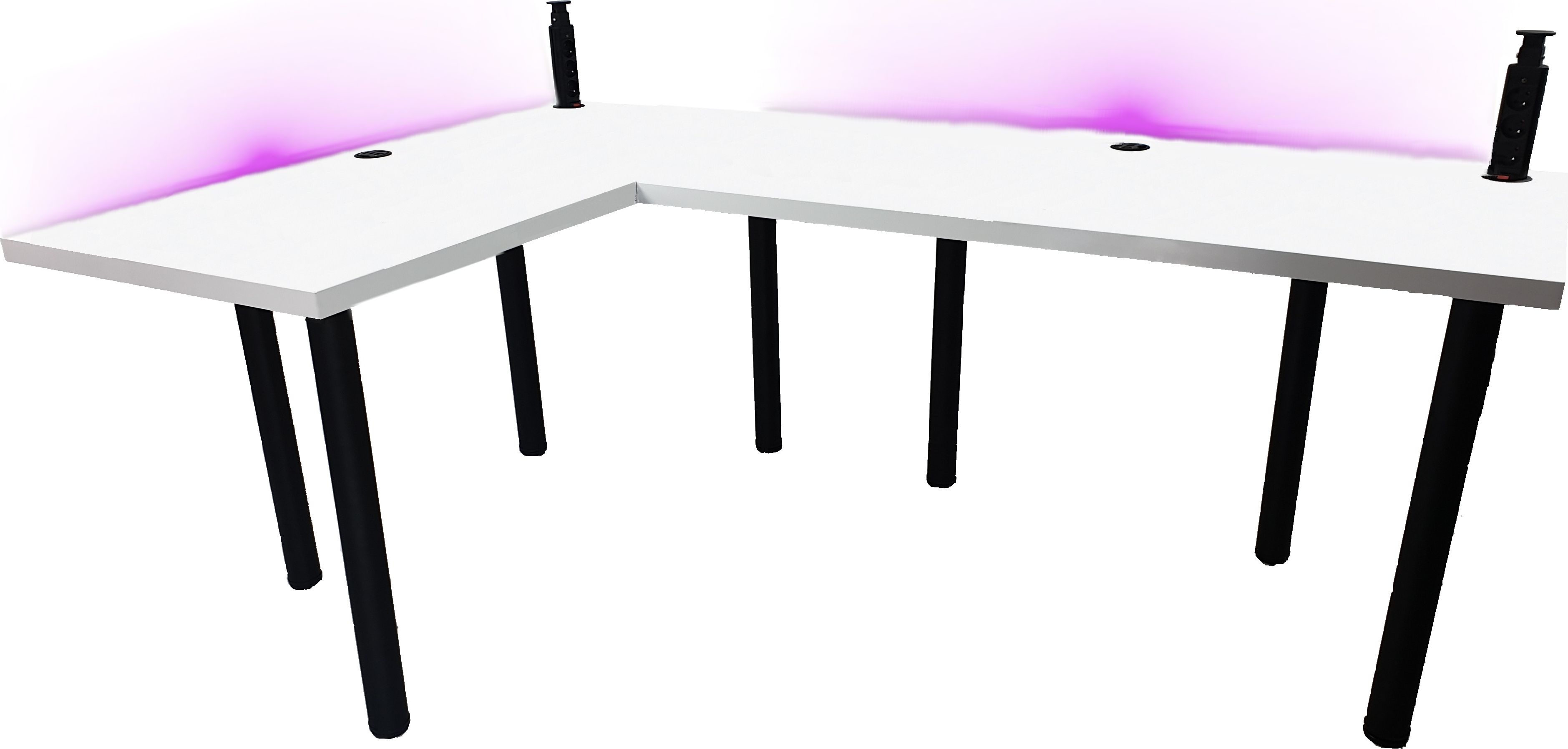 Biurko Daming Model 3 Białe 240 cmx160 cm x 3,6 cm z okrągłym przepustem na kable