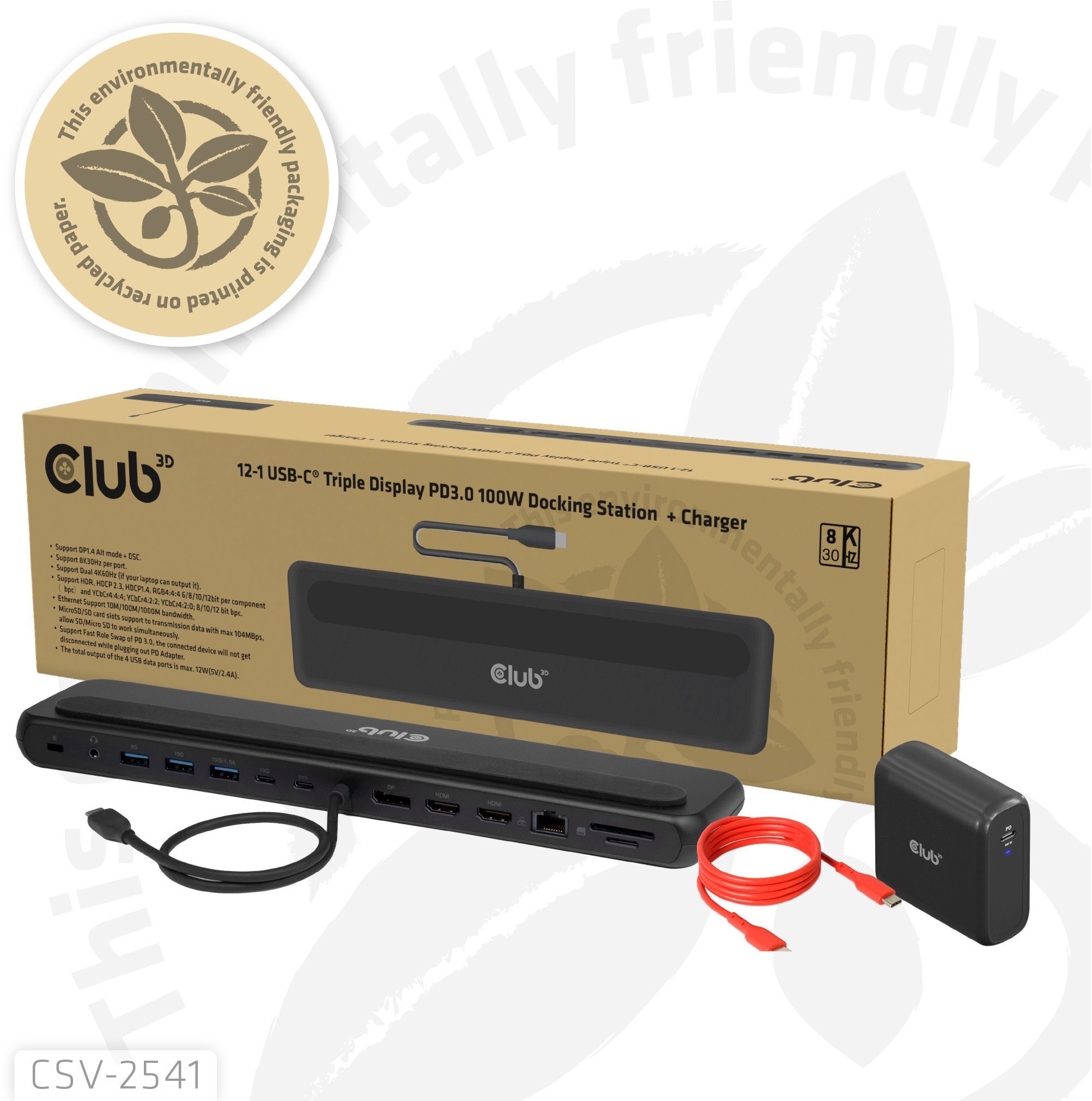 Club3D Dokovací stanice USB-C 12v1, 2xHDMI, 1xDP, 2xUSB-C, 3xUSB, 1xRJ45, 1x3.5mm, černá