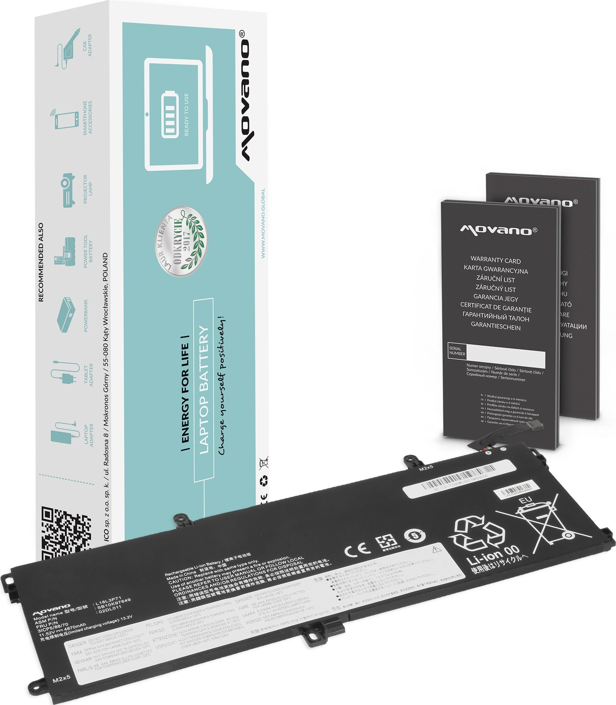 Bateria Movano Bateria L18L3P71 do Lenovo ThinkPad T590 P15s Gen 2 T15 Gen 2