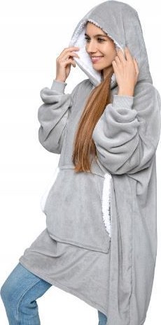 kontrast Ciepła gruba bluza z kapturem kocobluza oversize szara