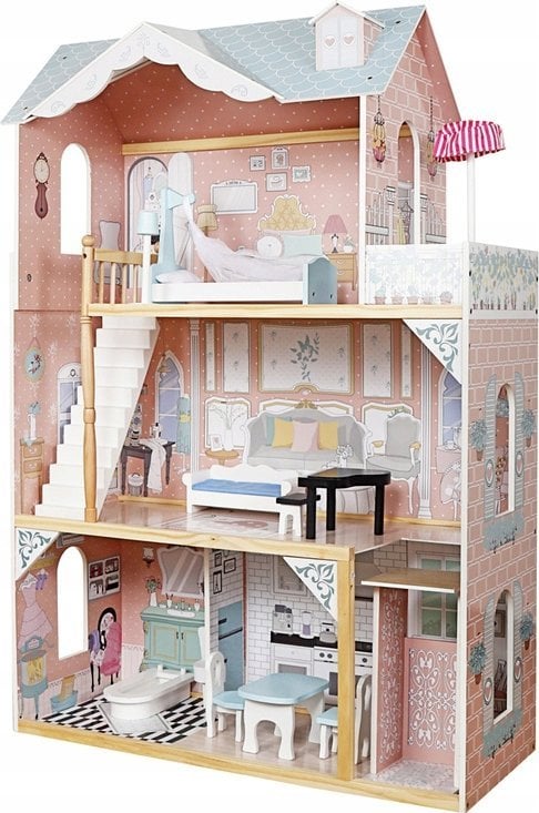 Piękny Piętrowy Duży Drewniany Domek dla Lalek z Meblami ZA5458
