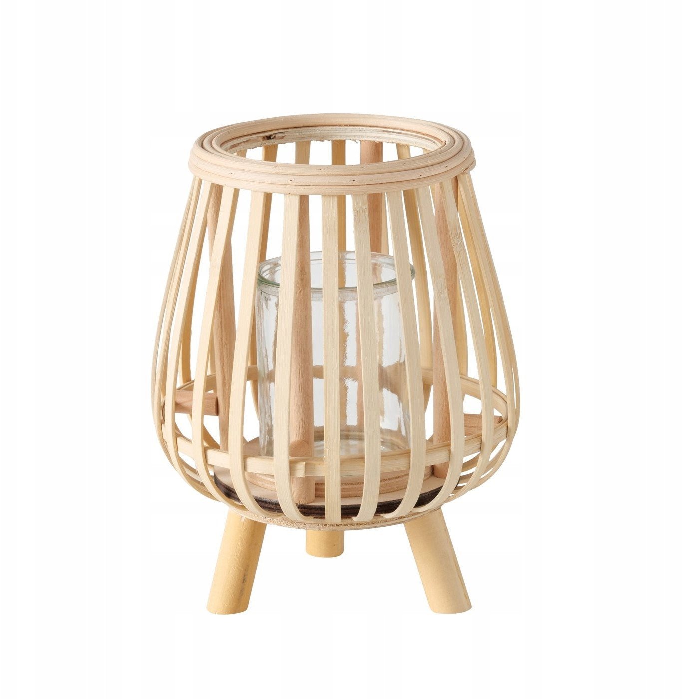 Świecznik bambusowy ze szklanym wkładem TORLA, 23 cm