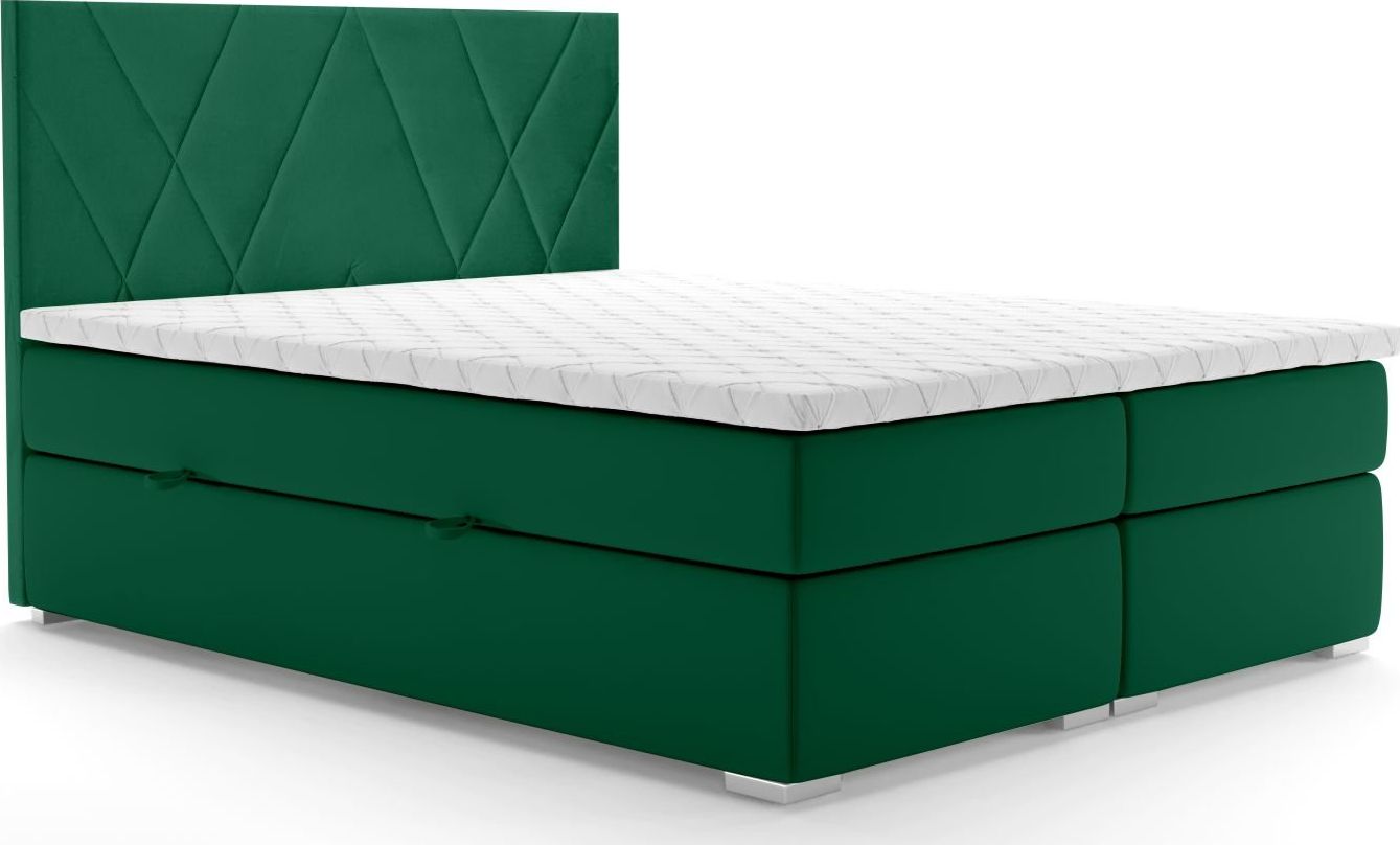 LAVERTO Łóżko kontynentalne MELROSE 140x200 zielone velvet z pojemnikiem