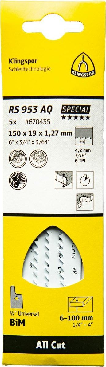 Klingspor KLINGSPOR BRZESZCZOT DO PIŁY SZABLASTEJ 150x19x1,27mm RS 953 AQ /5szt.