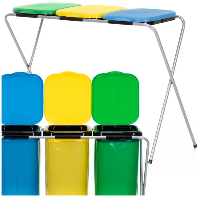 Stelaż na trzy worki do segregacji odpadów, stojak z pokrywami na śmieci UNIWERSALNY