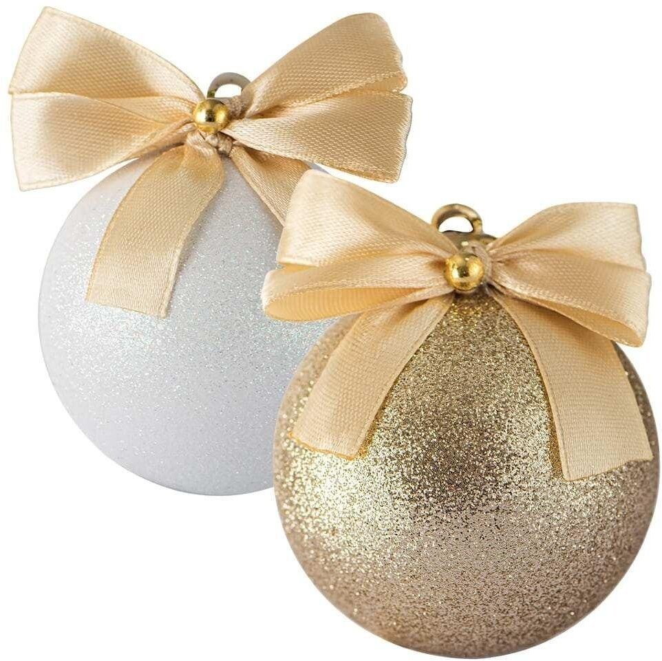 Party Deco Bombki z kokardą biały złoty 2szt