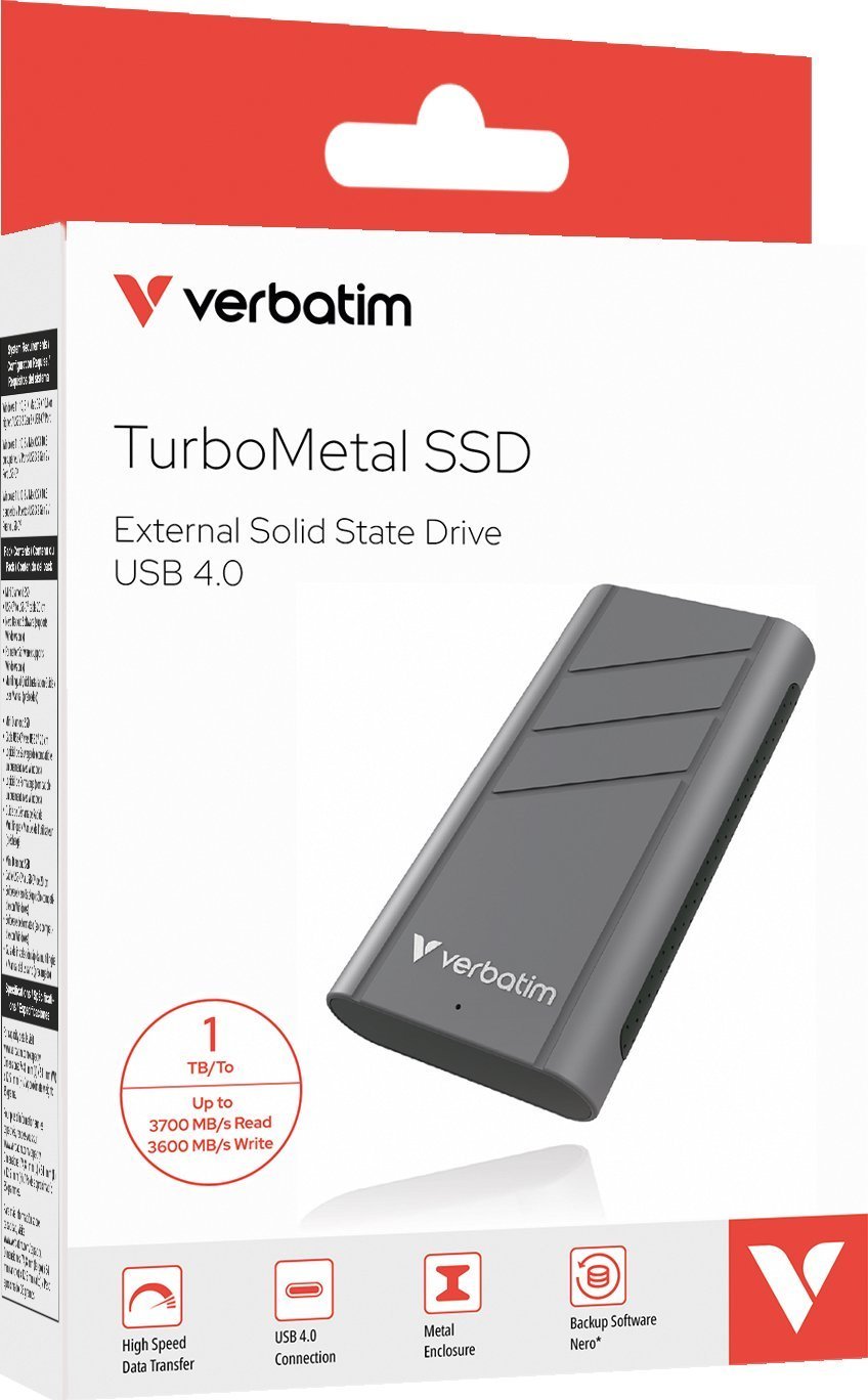 Dysk zewnętrzny Verbatim TurboMetal SSD 1TB USB4 USB-C szary 32021