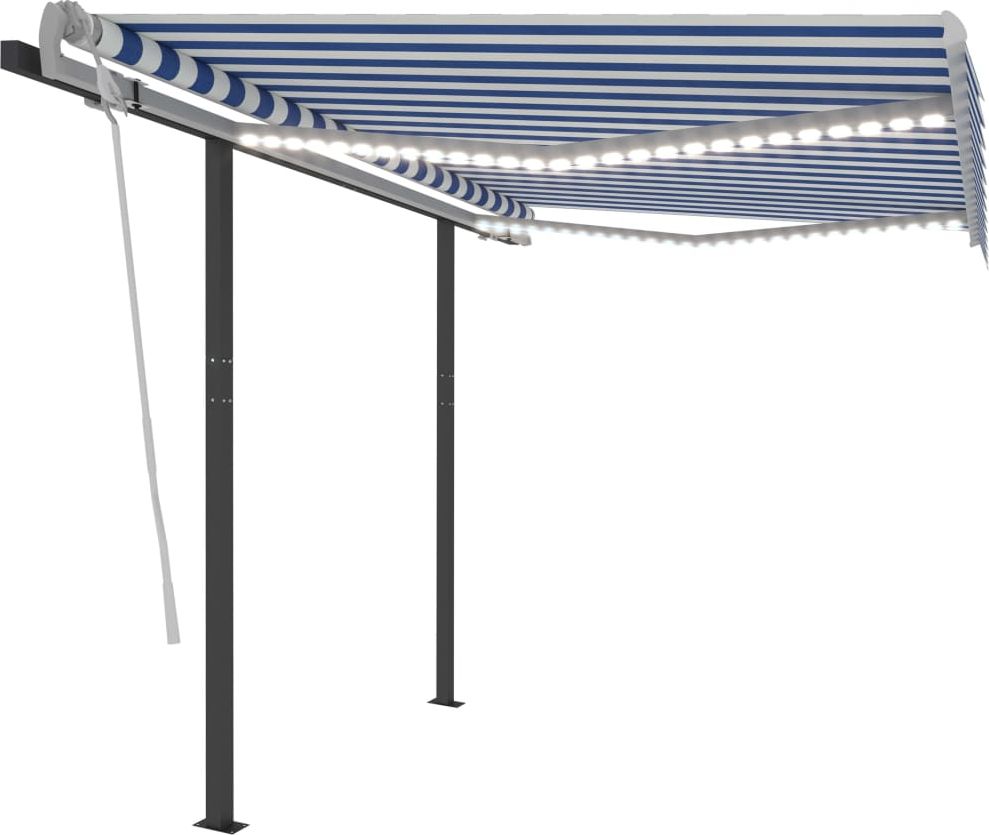vidaXL Ręcznie zwijana markiza z LED, 3,5x2,5 m, niebiesko-biała