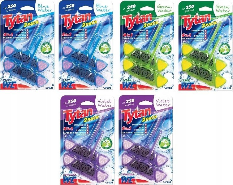 Tytan 6 x KOSTKA DO WC 4w1 TYTAN barwiąca wodę 2x40g