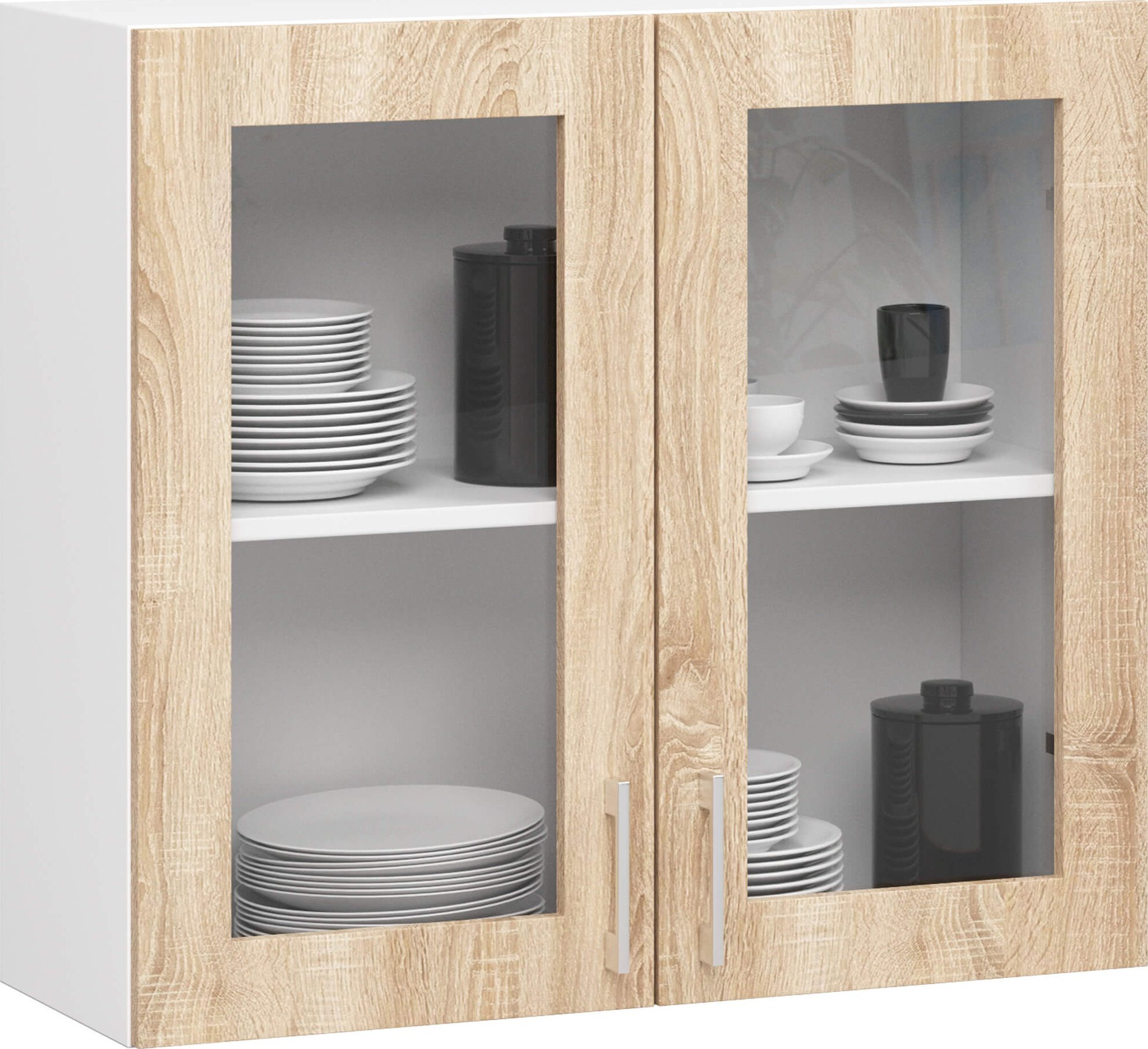 Fabryka Mebli Akord Szafka kuchenna LIMA witryna wisząca 80x72 cm 2 drzwi 2 półki - biała-dąb sonoma