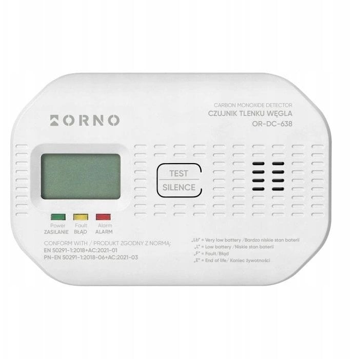 Bateryjny czujnik tlenku węgla (czadu), 2xAA, żywotność sensora 10 lat