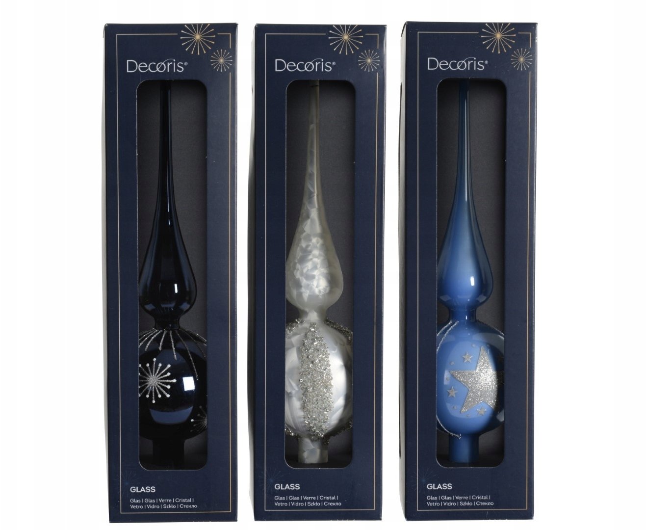 Szpic choinkowy szklany czubek błyszczący różne wzory 31cm 1szt