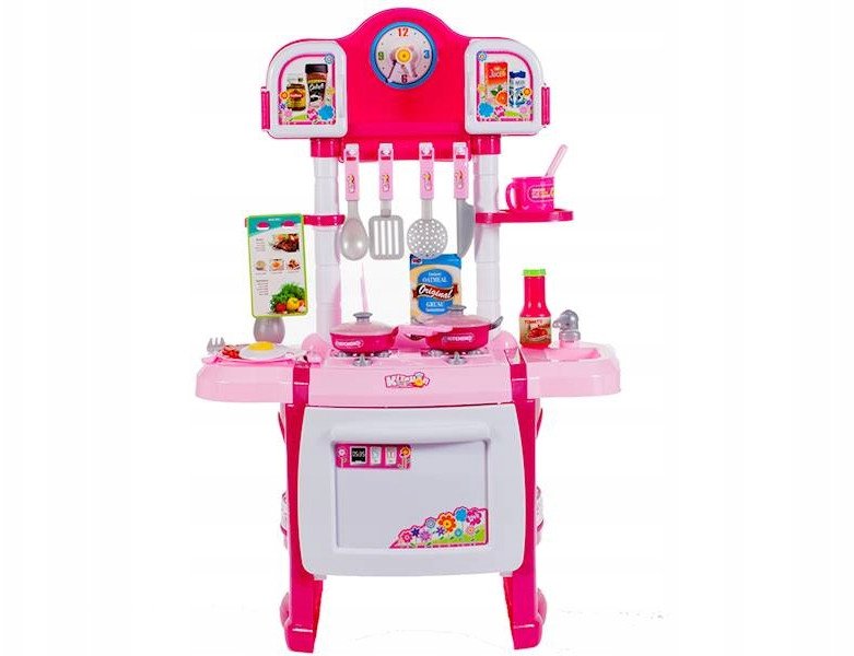 Kuchnia Różowa Dla Dzieci z Piekarnikiem, Zegarem i Akcesoriami