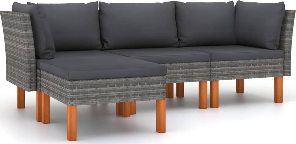 vidaXL 4-cz. zestaw wypoczynkowy do ogrodu, poduszki, rattan PE, szary