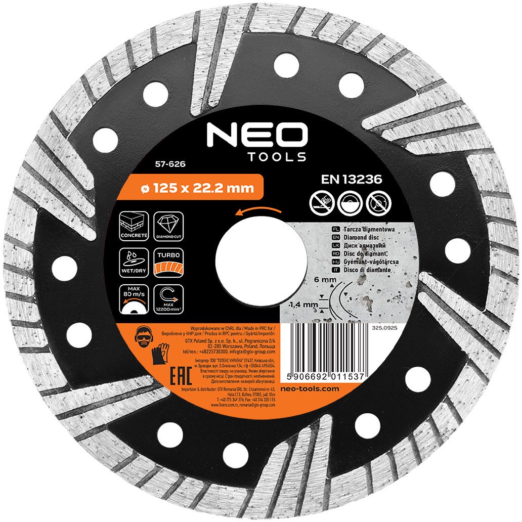 Tarcza diamentowa 125 x 22.2 mm, turbo