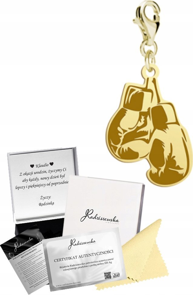 Radziszewska Jewellery CHARMS ZŁOTY RĘKAWICE BOKSERSKIE SREBRO 925 PREZENT ŻYCZENIA GRATIS