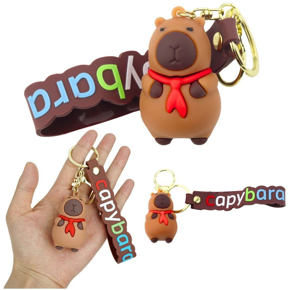 Brelok Figurka Kapibara Z Czerwoną Chustką Zawieszka Karabińczyk Kółko