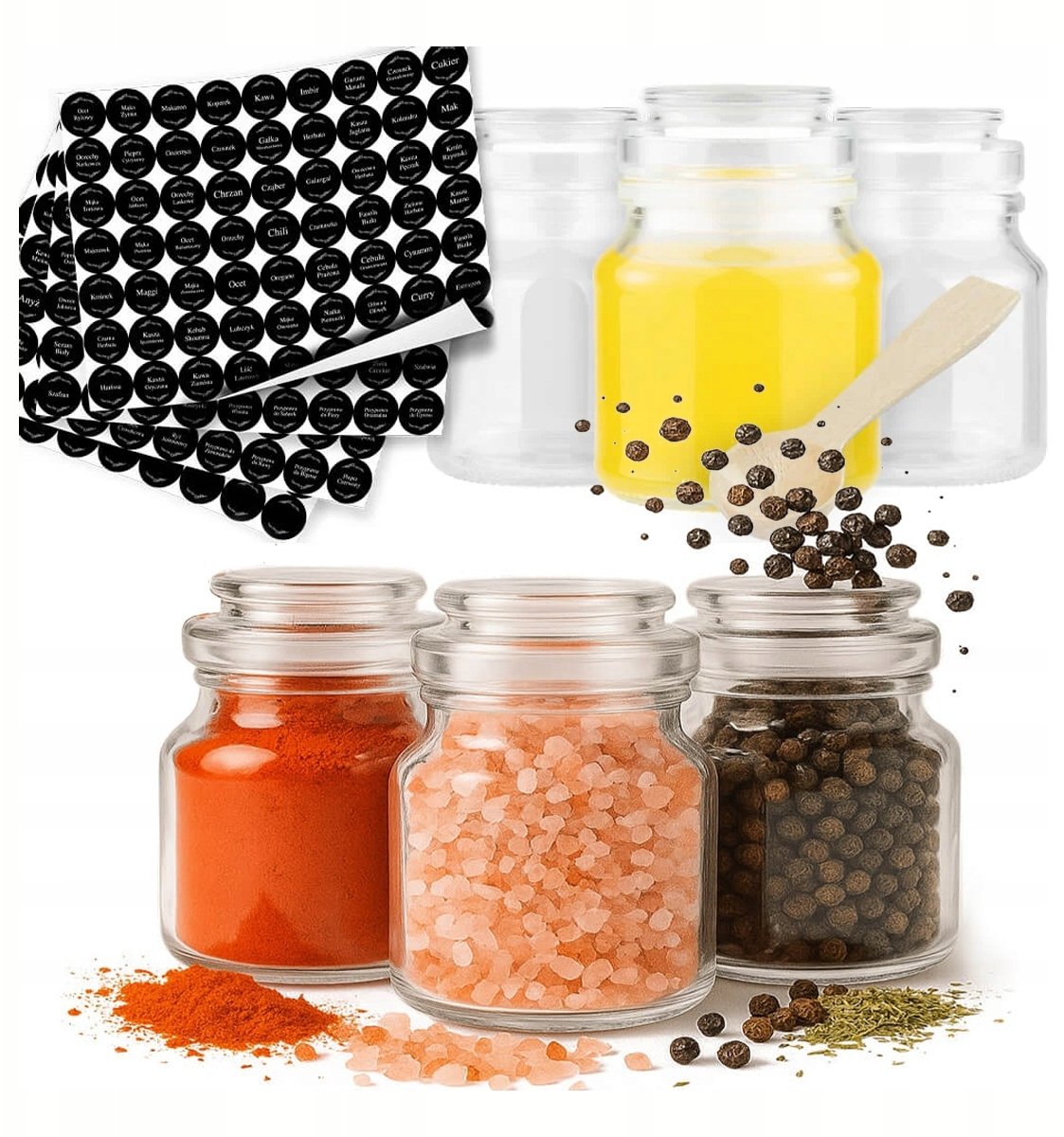 20X Słoik na przyprawy zioła prezent słoiki 205ML + 252 naklejki
