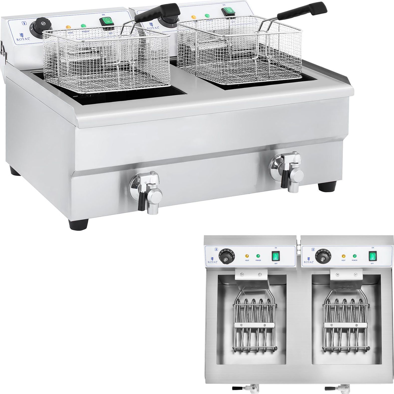 Royal Catering Frytkownica frytownica gastronomiczna dwukomorowa z kranami 230V 2x16L