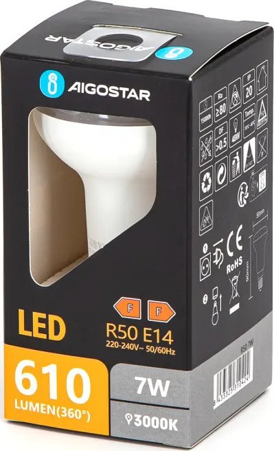 Aigostar Żarówka diodowa skupiona LED R50 E14 7W 3000k 610lm biała ciepła Żarówka diodowa skupiona LED R50 E14 7W 3000k 610lm biała ciepła