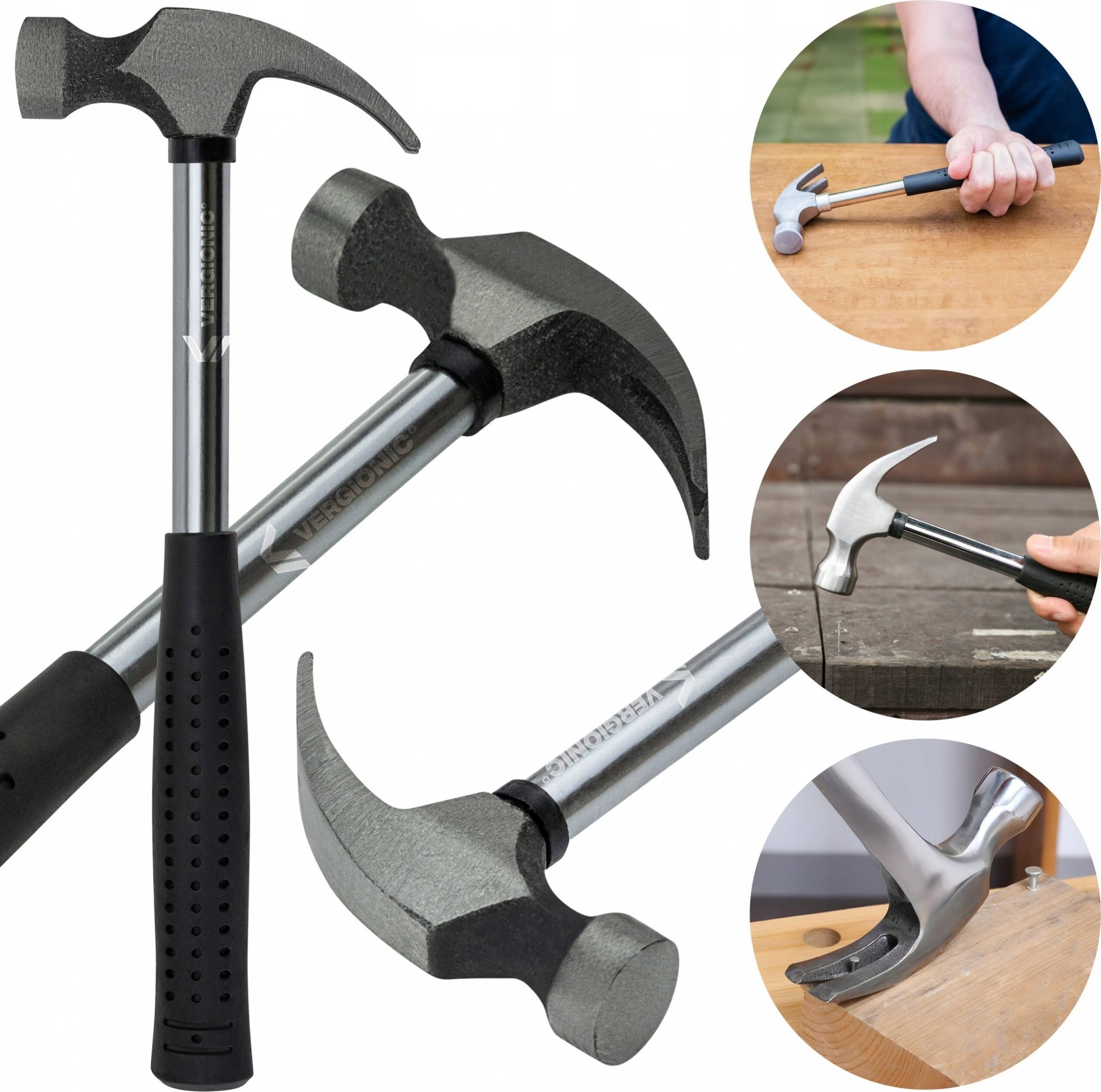 VERGIONIC MOCNY MŁOTEK CIESIELSKI DEKARSKI SZEWSKI STALOWY Z ZĘBAMI RĄCZKA METAL 25cm