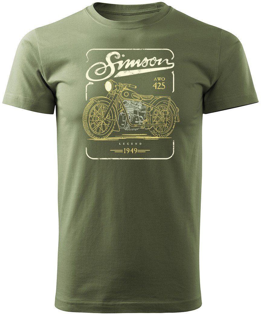 Koszulka motocyklowa z motocyklem Simson AWO 425 Legend męska khaki REGULAR S