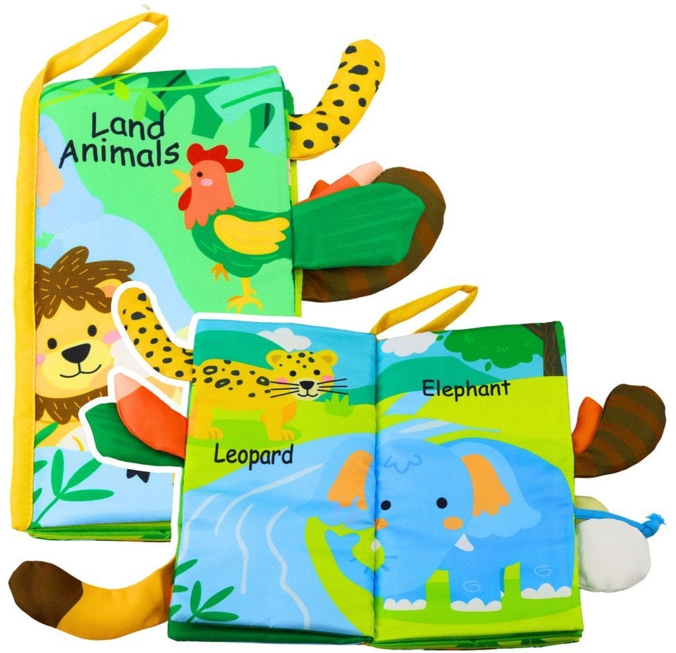 Miękka Książeczka Edukacyjna Szeleszcząca Zwierzęta Ogonki Dla Niemowląt Żółta