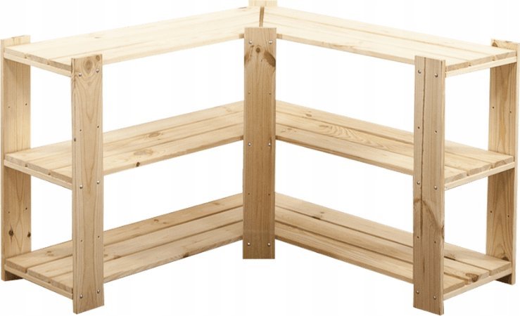 Wamar-Sosenka MAXI Regał Narożny Drewniany 64x85x30 cm 3 Półki ażurowe Surowy Drewno sosnowe Naturalny MAXI-2ZA+ / Wamar-Sosenka