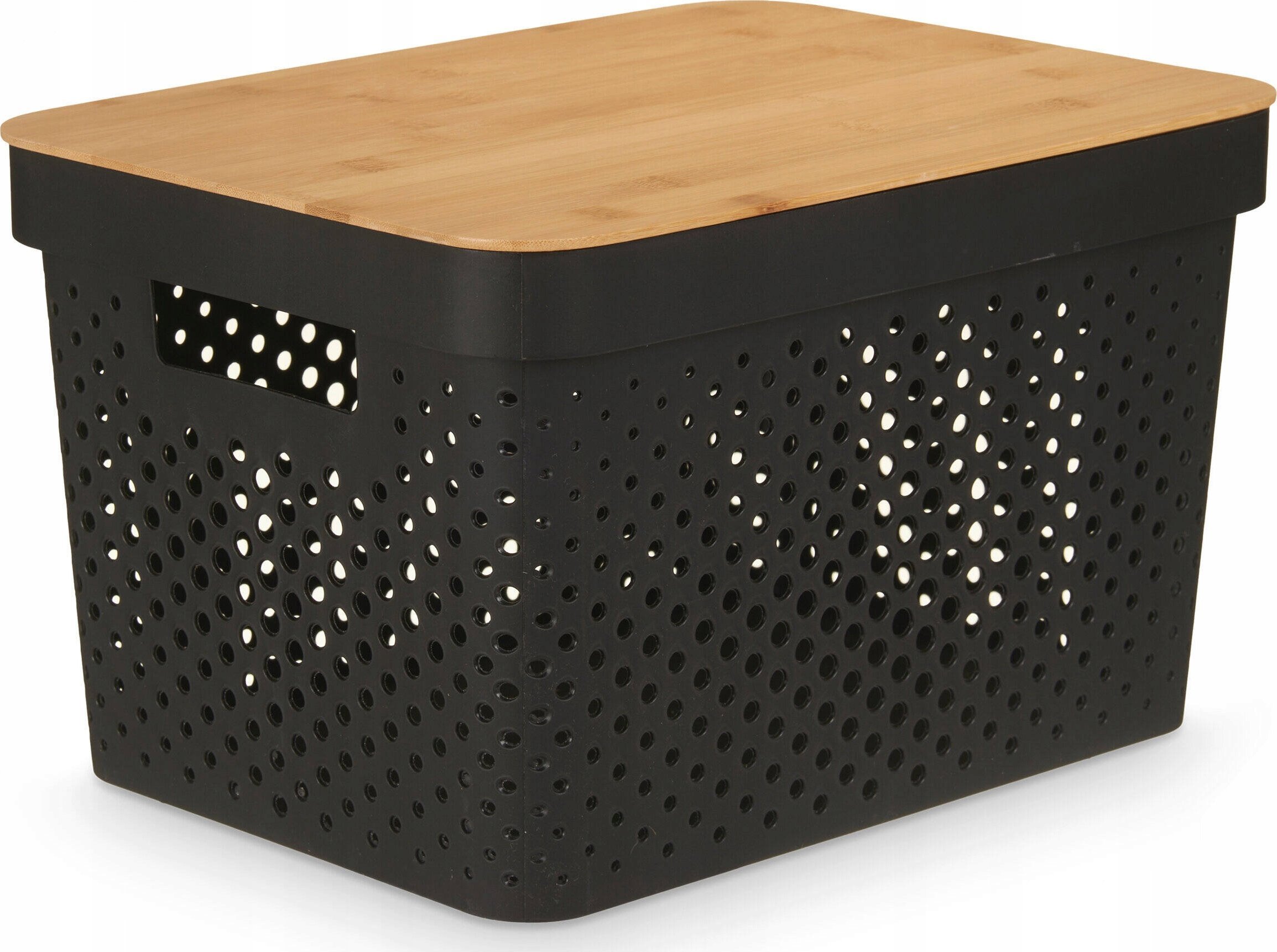 Kinvara Duży plastikowy pojemnik z bambusową pokrywą, 36 x 26 x 22 cm