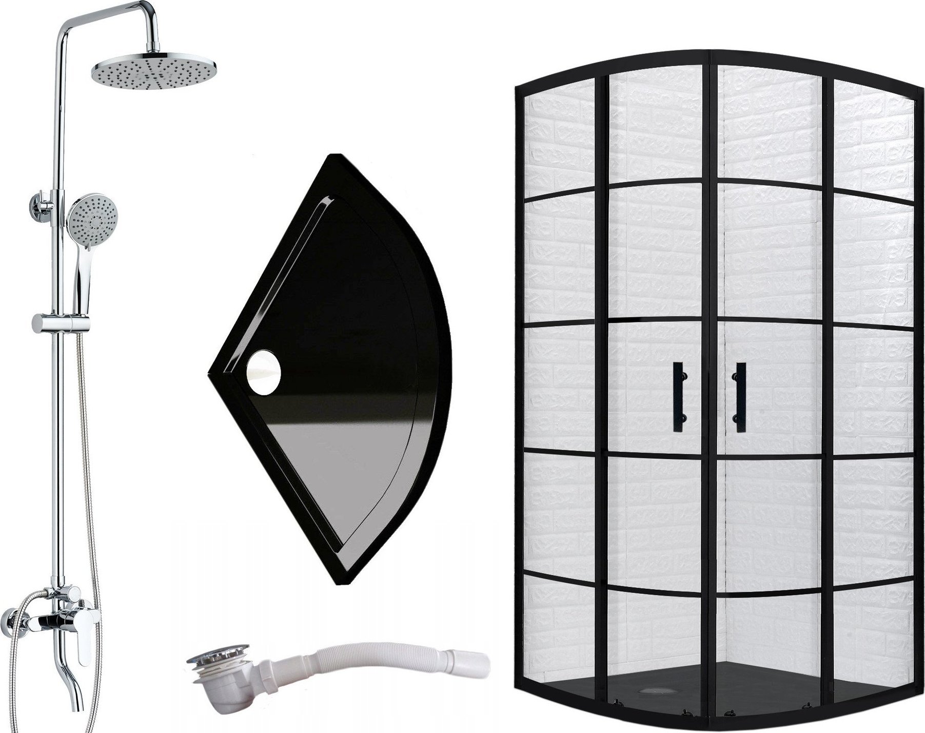 Toule Kabina prysznicowa BLACK LOFT czarny w kratkę 90 z deszczownicą