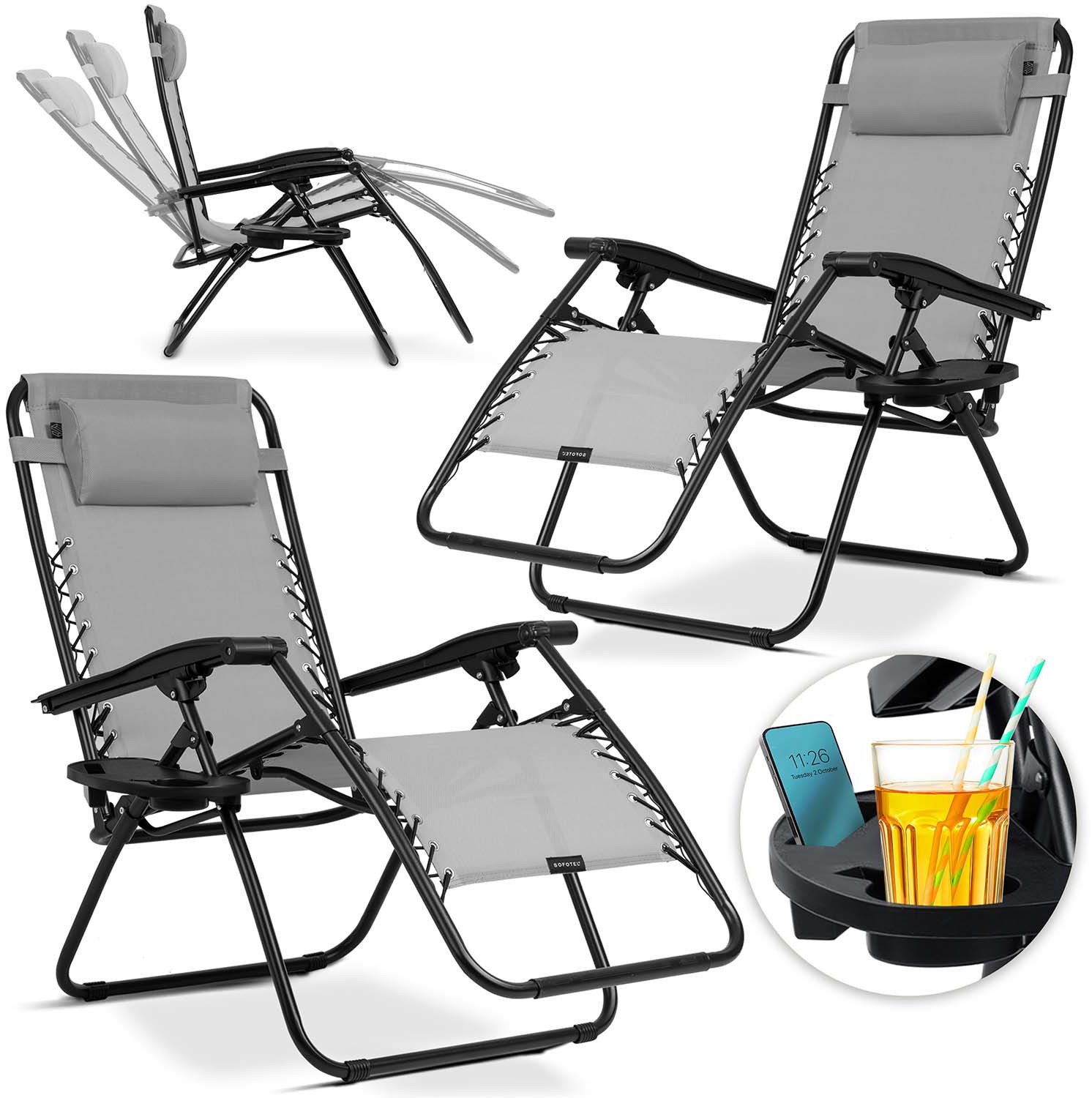 Leżak ogrodowy składany z poduszką Sofotel ChillWell zestaw 2 szt szary