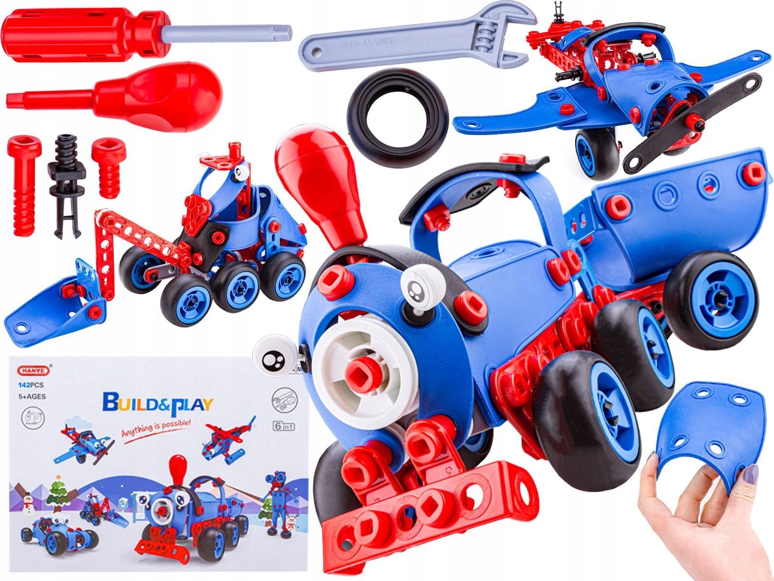 Klocki Elastyczne, Konstrukcyjne 142 El. Ciuchcia, Samolot, Helikopter, Auto Do Rozkręcania I Skręcania 6w1