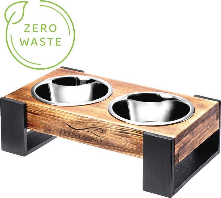 Podwójna miska dla psa lub kota na drewnianym stojaku LOFT 0,9L roz. M