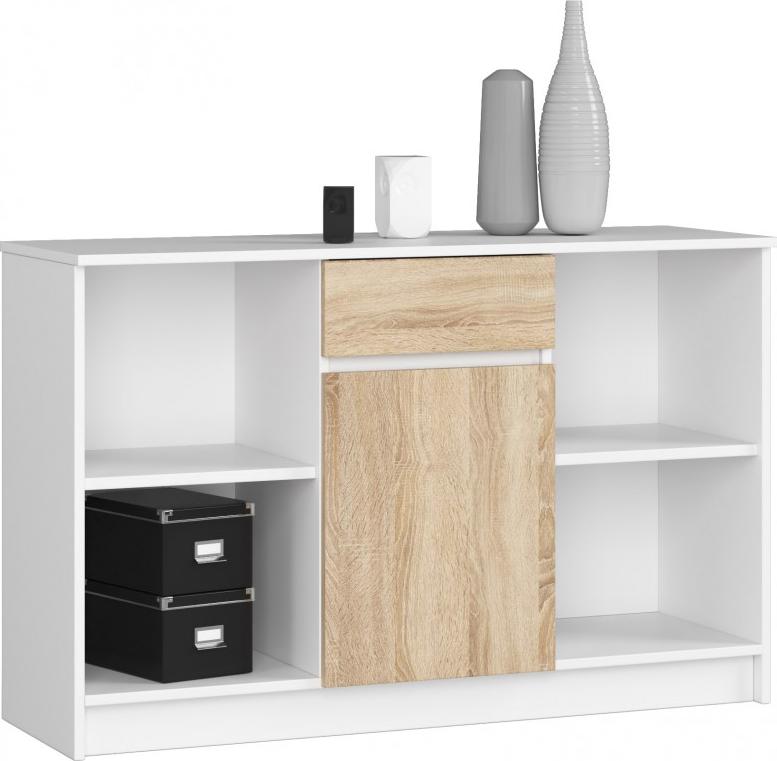 Fabryka Mebli Akord KOMODA B-17 120 cm 1 SZUFLADA 1 DRZWI BIAŁA / SONOMA