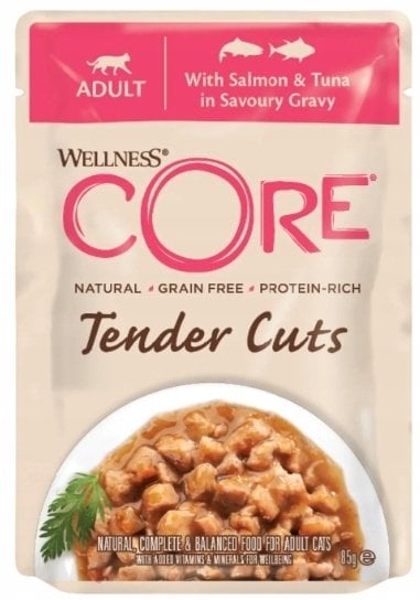 Whiskas Core Tender Cuts karma mokra dla dorosłych kotów z łososiem i tuńczykiem w sosie, 85g, saszetka, 8szt/DISPLAY