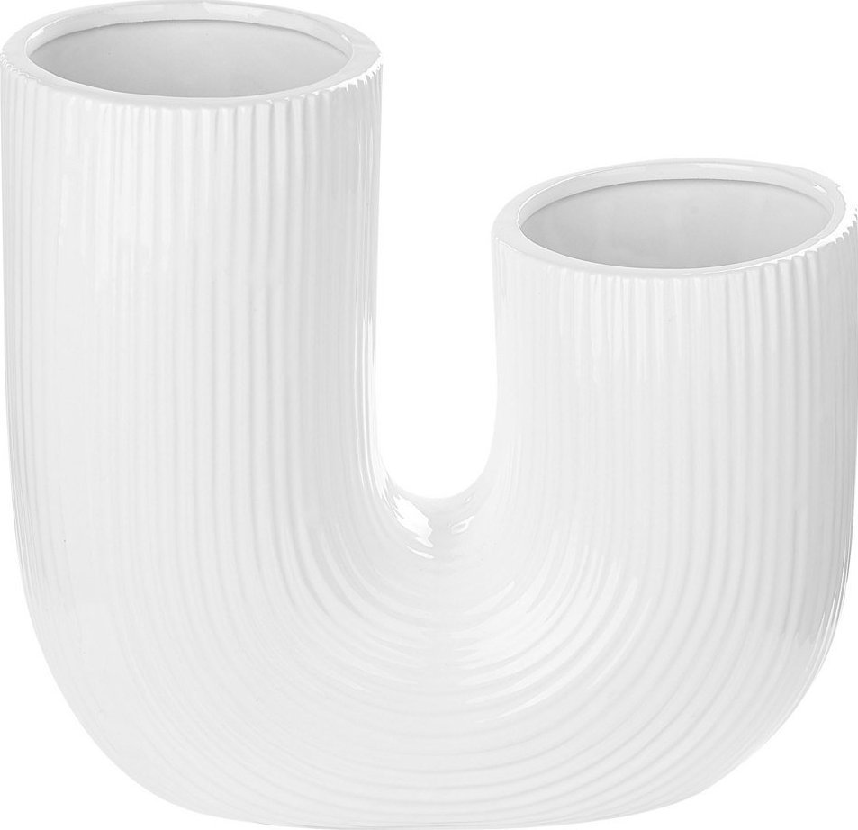 Beliani Wazon na kwiaty ceramiczny 23 cm biały MITILINI