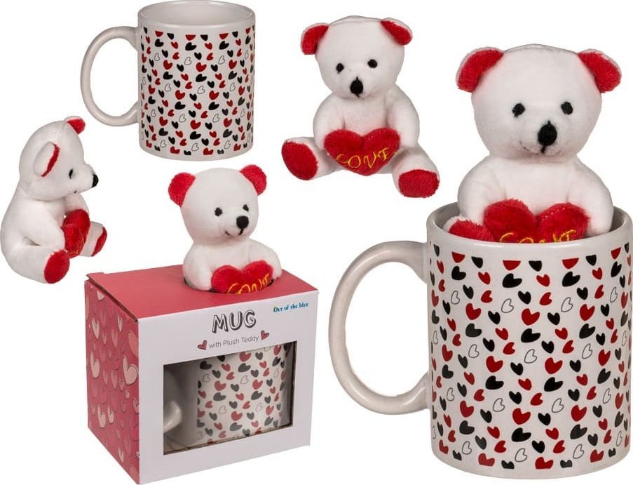 Out of the blue Kubek w Serduszka z Pluszowym Misiem - Prezent na Walentynki dla Niej