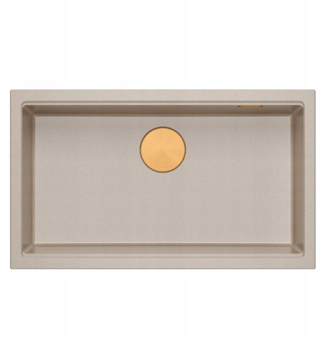 LOGAN 110 GraniteQ zlewozmywak pearl beige 76x45x23,5 cm 1-komorowy podwieszany z syfonem manualnym miedziany