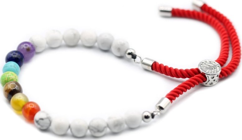 Lovrin Bransoletka sznurkowa - Biały Howlit Czakry - Srebro