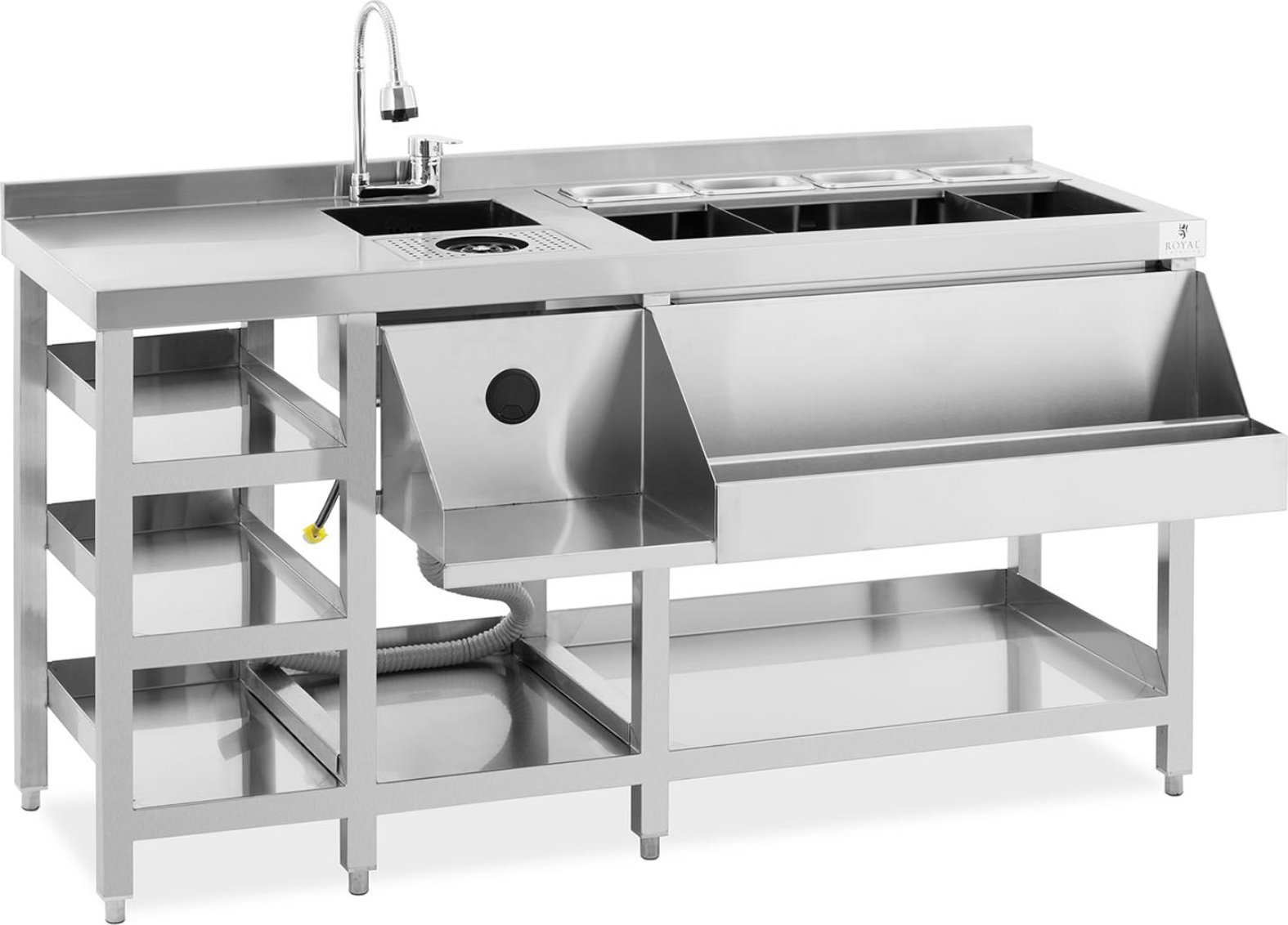 Royal Catering Stacja barmańska stół zlew barmański z myjką i pojemnikami na lód stal nierdzewna Stacja barmańska stół zlew barmański z myjką i pojemn